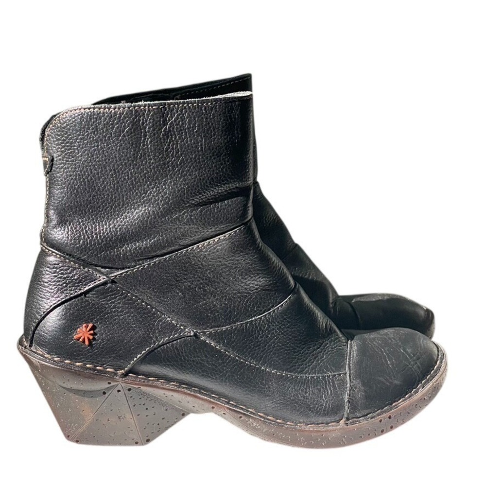 Art Black‎ Leather Ankle Boots Sculpted Heel Side Zip Womens 8.5-9 EU 39